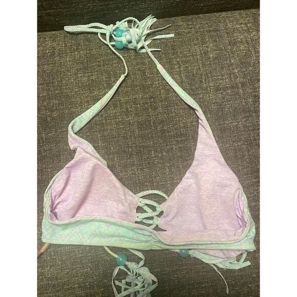 Victoria's Secret S reversible Bikini Top Halter Lace-Up Boho blue purple tassel - Picture 5 of 6